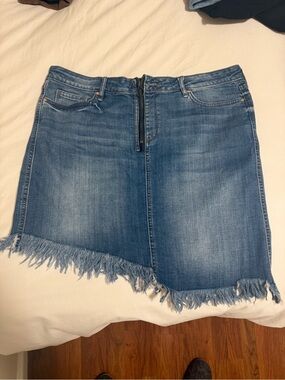Blue Asymmetrical Frayed Denim Skirt